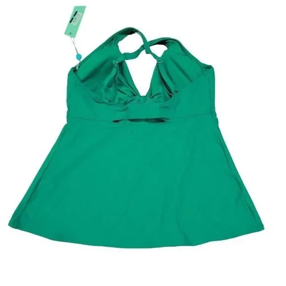 Birdsong Bare Necessities Size 34D Underwire Green Tie Front Tankini Swim Top - Picture 6 of 13